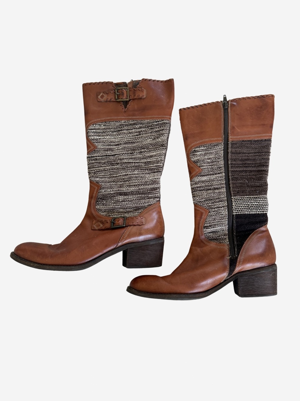 FORTRESS OF INCA Brown Leather Mid-Calf Boots with Knit Panel